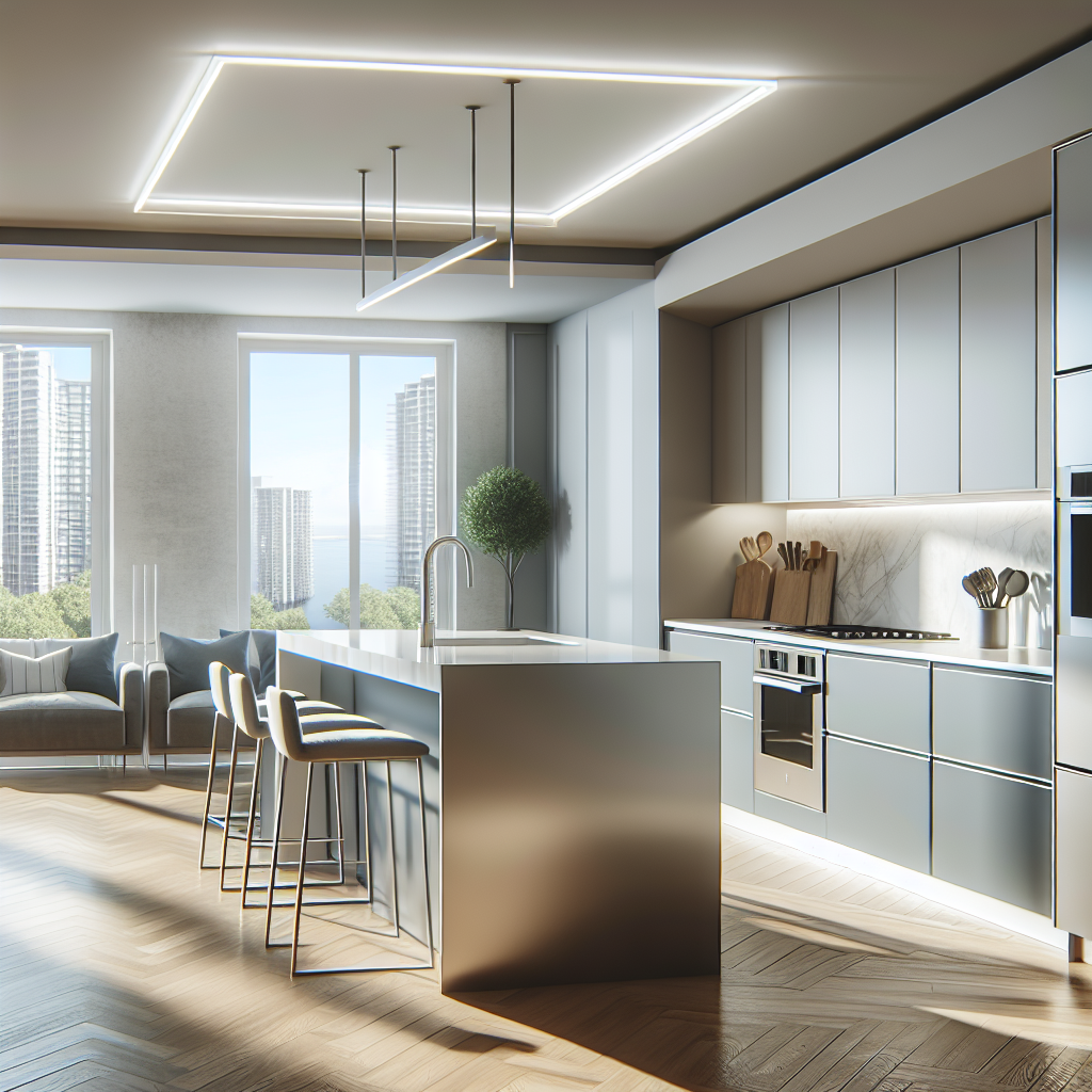Realistic stock image of modern kitchen in apartment.